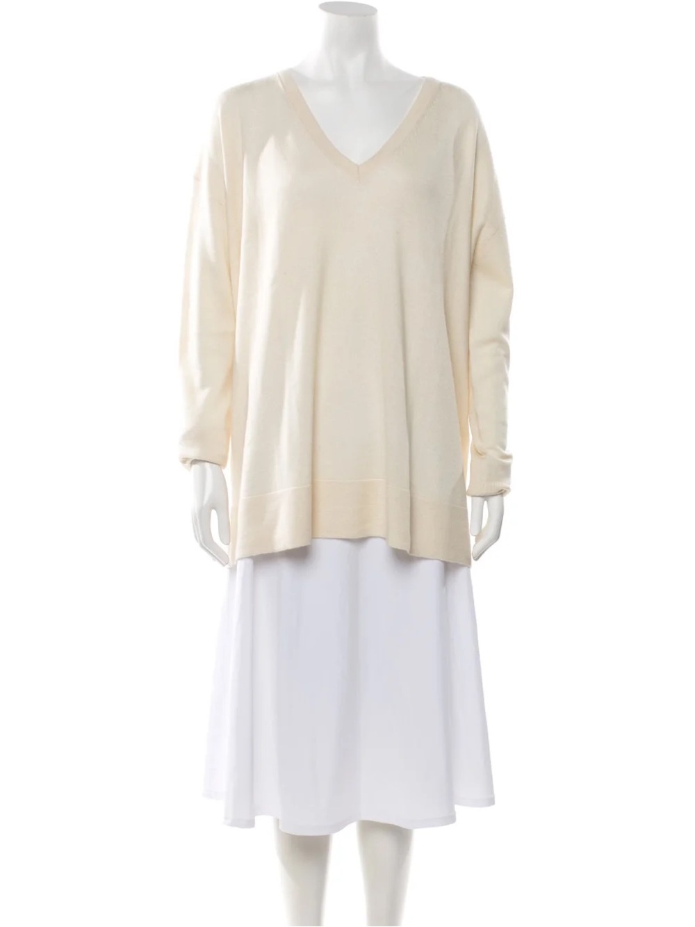 The Row Silk Cotton Cream V-Neck Relaxed Knit Sweater